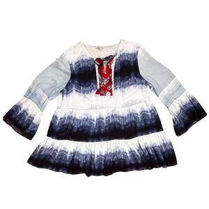 John Mark Boho Ombré Tiered L Flowy Embroidered Tassel Tie Statement Sleeve READ